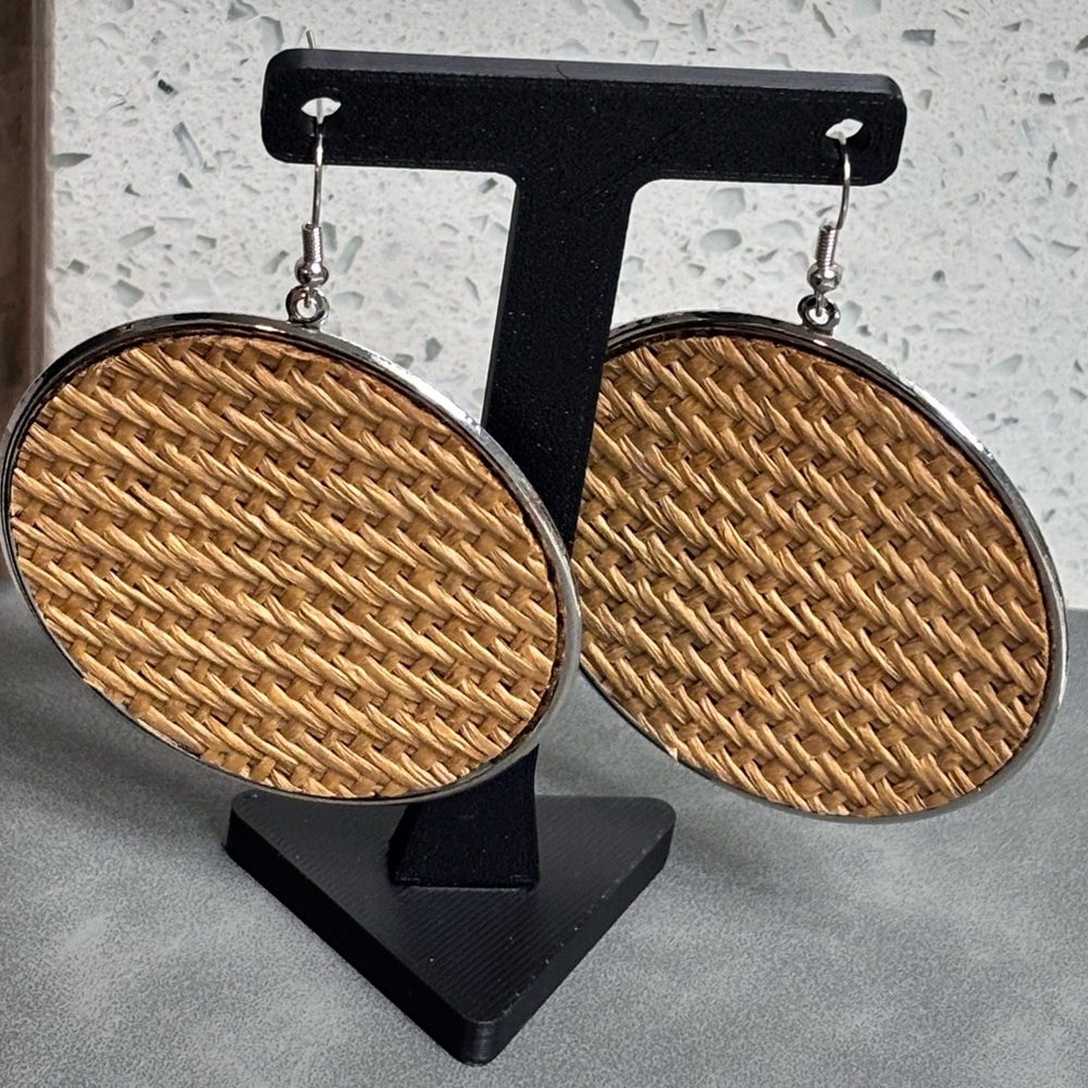 Round Woven Earrings with Silver Accents - Picture 2 of 5